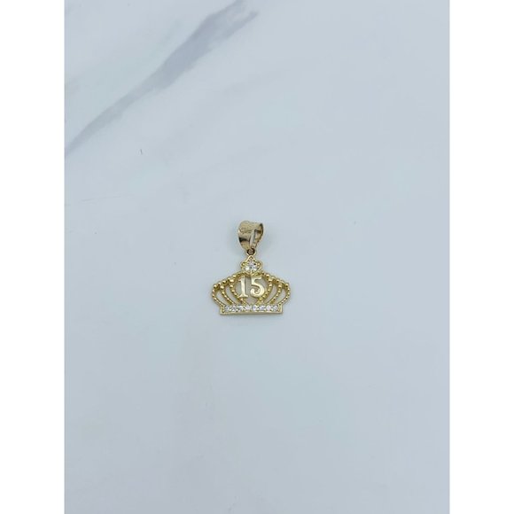 10k solid gold pendant sweet 15 quinceañera crown